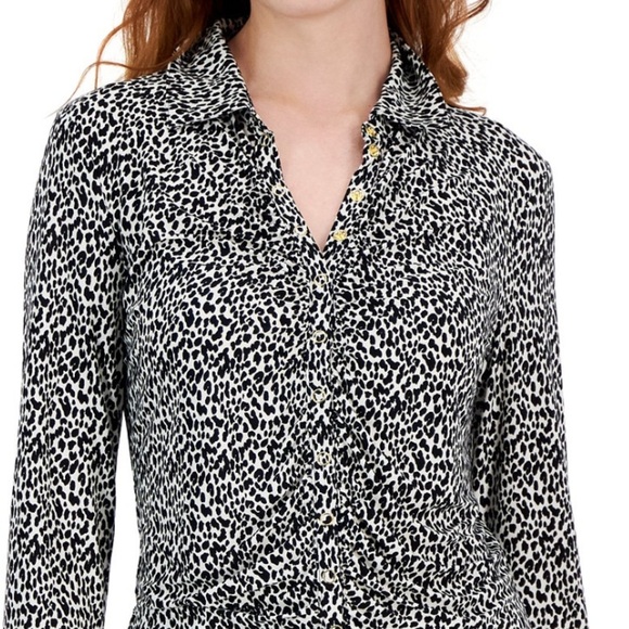 I.N.C. International Concepts Women's Printed Ruched Snap-Front top/size - Picture 2 of 2